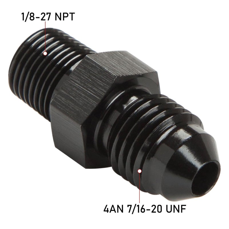 Podavelle 4AN Male Flare to 1/8 NPT Pipe Fitting Adapter Union Connector Straight Aluminum Black - Image 2